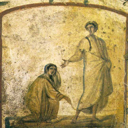 Jésus guérissant une femme hémorragique (Catacombes de Rome)
